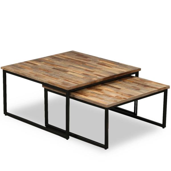 Satztisch Couchtisch-Set 2-tlg. Recyceltes Teak Massiv