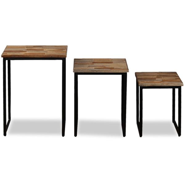 3-tlg. Satztisch-Set Recyceltes Massivholz Teak