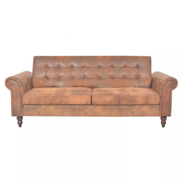 2-Sitzer Schlafsofa mit Armlehnen Künstliches Wildleder Braun