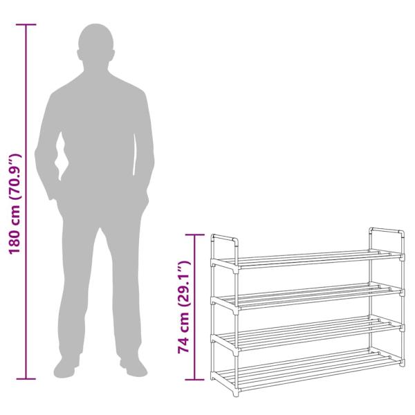 Schuhregal mit 4 Etagen Metall und Kunststoff Schwarz