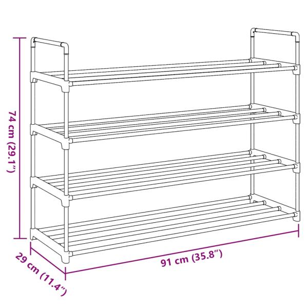 Schuhregal mit 4 Etagen Metall und Kunststoff Schwarz