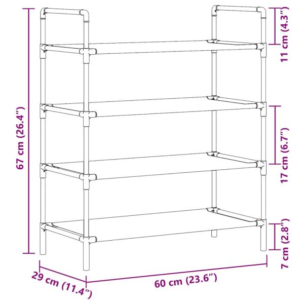 Schuhregal mit 4 Ablagen Metall und Vliesstoff Schwarz