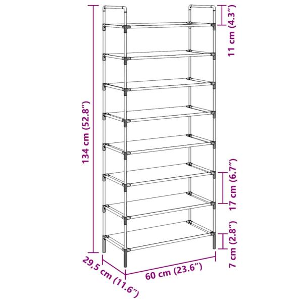 Schuhregal mit 8 Ablagen Metall und Vliesstoff Schwarz