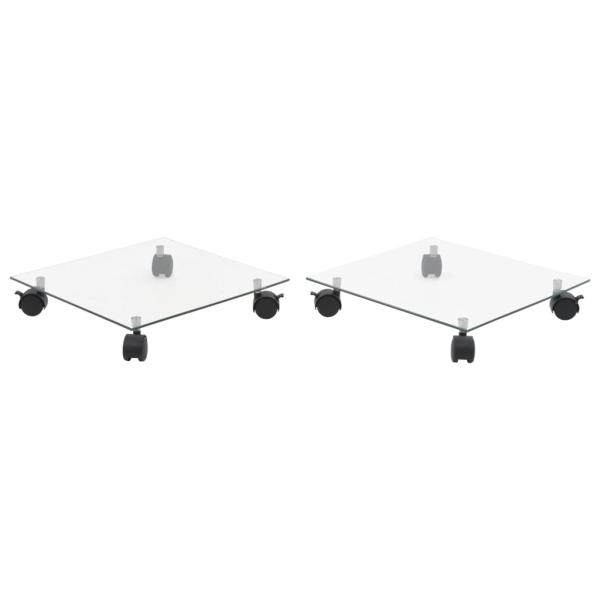 Pflanzenständer mit Rollen 2 Stück Hartglas 35x35 cm Quadrat 