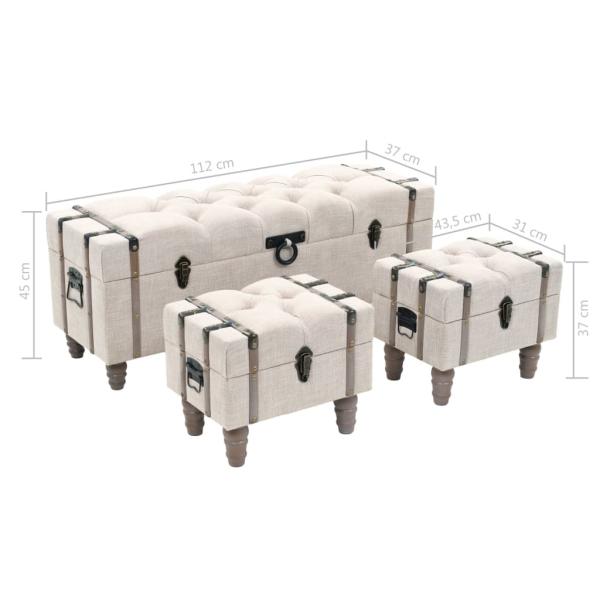 Aufbewahrungsbank-Set 3-tlg. Massivholz und Stahl 112x37x45 cm