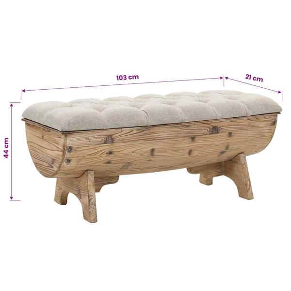 Aufbewahrungsbank Massivholz und Stoff  103 x 51 x 44 cm