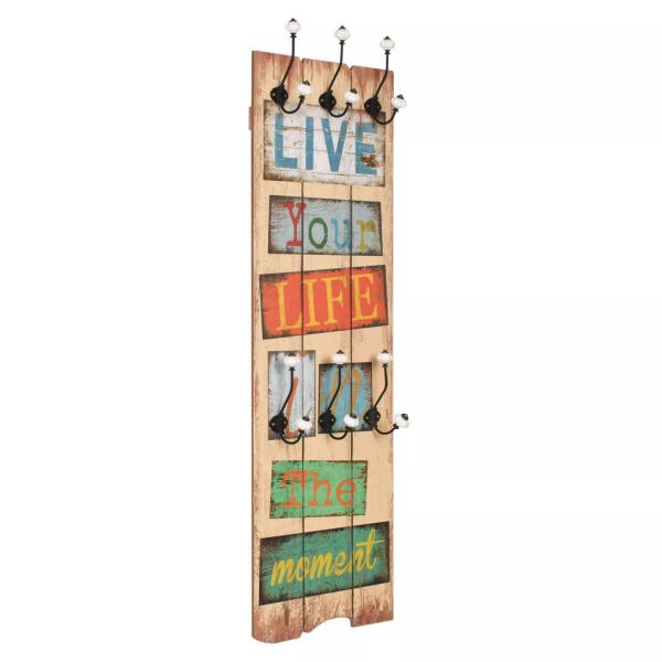 Wandgarderobe mit 6 Haken 120 x 40 cm "LIVE LIFE" 
