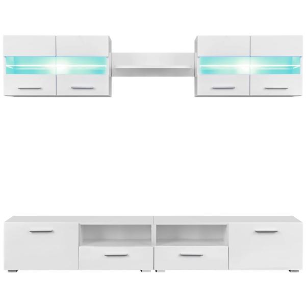 5-tlg. TV-Wohnwand-Set mit LED-Leuchten Hochglanz-Weiß