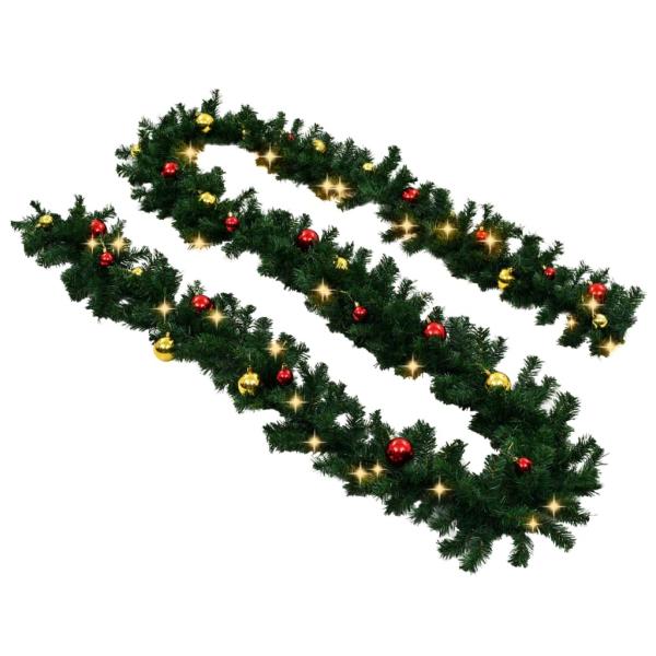 Weihnachtsgirlande Geschmückt mit Kugeln und LED-Lichtern 20 m