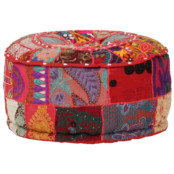 ARDEBO.de - Patchwork Sitzpouf Rund Baumwolle Handgefertigt 40x20 cm Rot