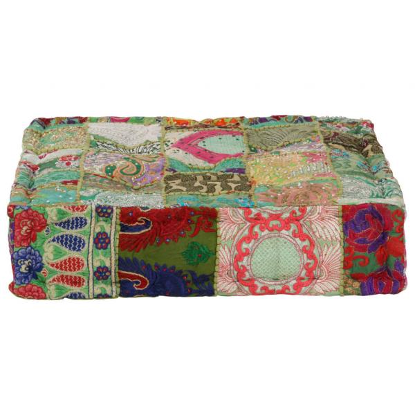 ARDEBO.de - Pouf Flickwerk Quadrat Baumwolle Handgefertigt 50×50×12 cm Grün