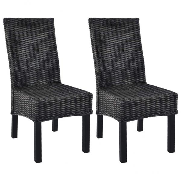 ARDEBO.de - Esszimmerstühle 2 Stk. Schwarz Kubu Rattan und Mango Holz