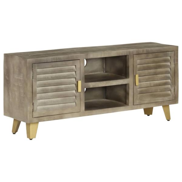 TV-Schrank Grau mit Messing 110 x 30 x 48 cm Mangoholz Massiv