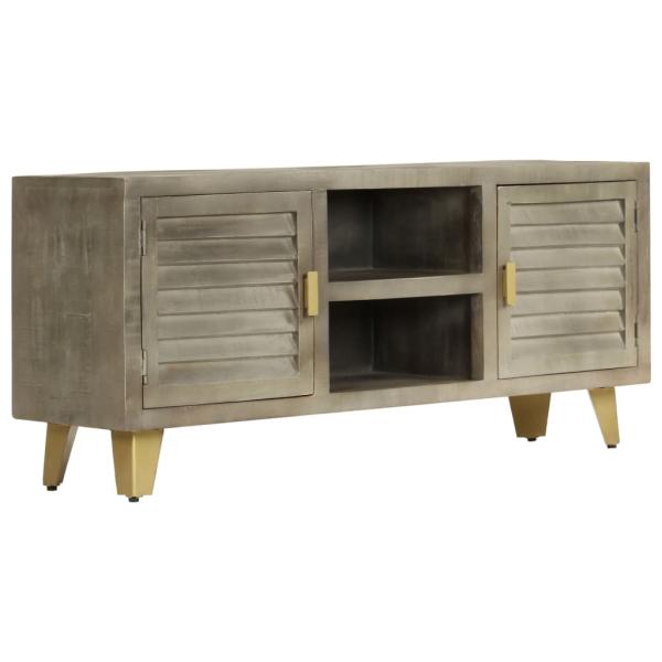 TV-Schrank Grau mit Messing 110 x 30 x 48 cm Mangoholz Massiv
