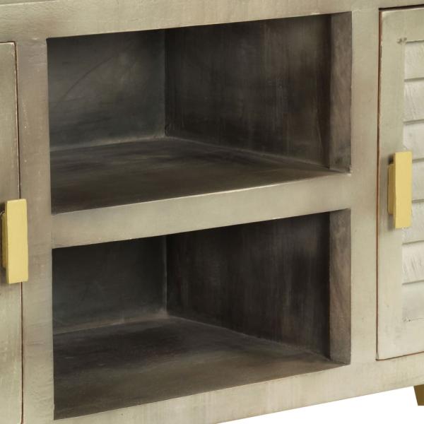TV-Schrank Grau mit Messing 110 x 30 x 48 cm Mangoholz Massiv
