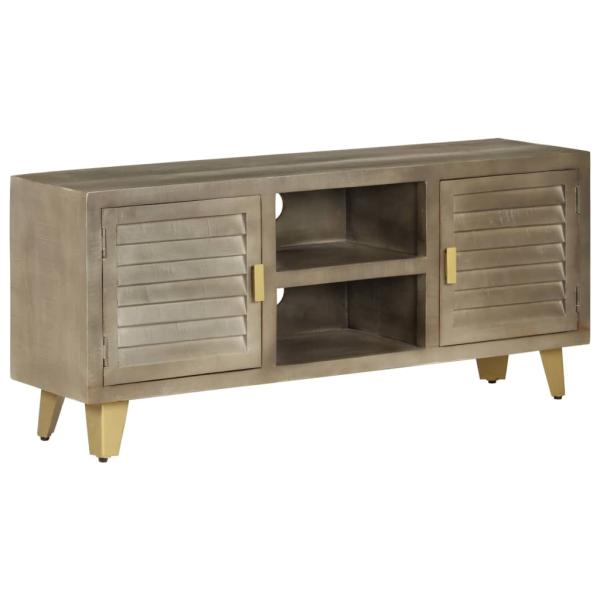 TV-Schrank Grau mit Messing 110 x 30 x 48 cm Mangoholz Massiv