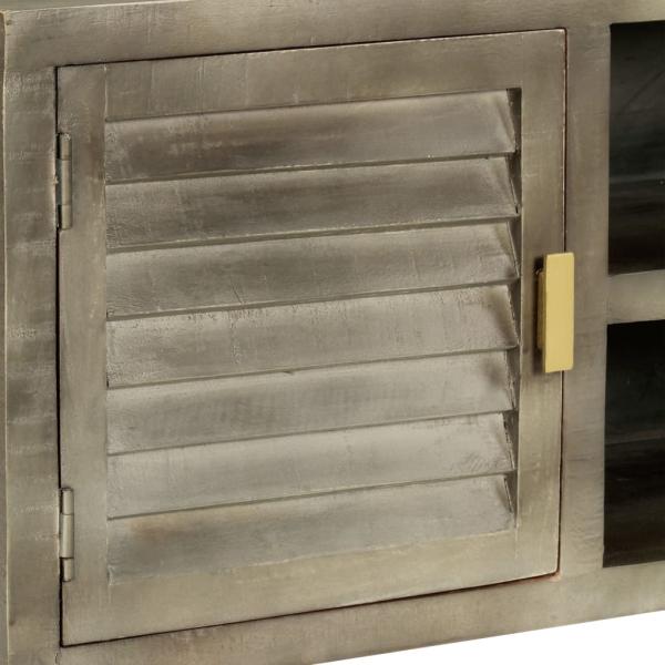 TV-Schrank Grau mit Messing 110 x 30 x 48 cm Mangoholz Massiv