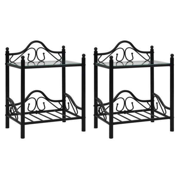 ARDEBO.de - Nachttische 2 Stk. Stahl und Hartglas 45 x 30,5 x 60 cm Schwarz