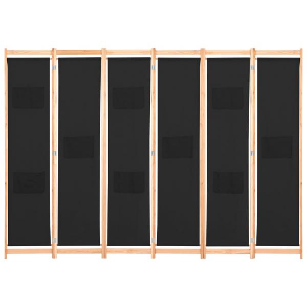 6-teiliger Raumteiler Schwarz 240 x 170 x 4 cm Stoff
