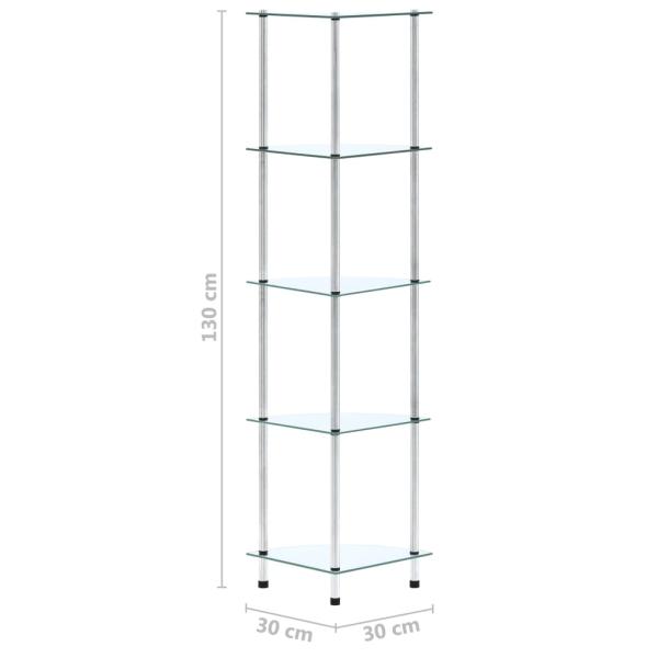 Regal mit 5 Ablagen Transparent 30x30x130 cm Hartglas
