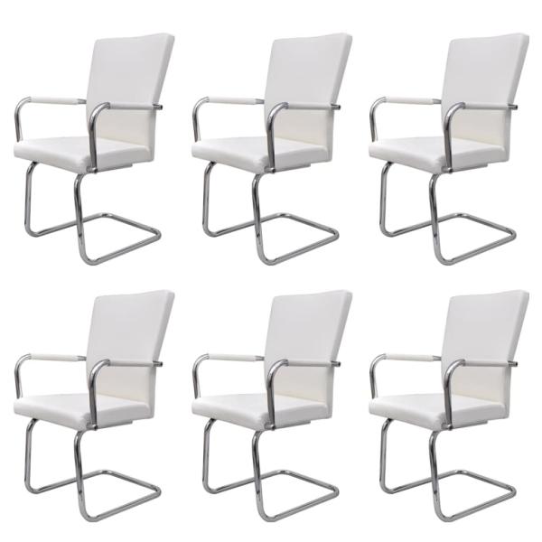 Freischwinger 6 Stk. Weiß Kunstleder 