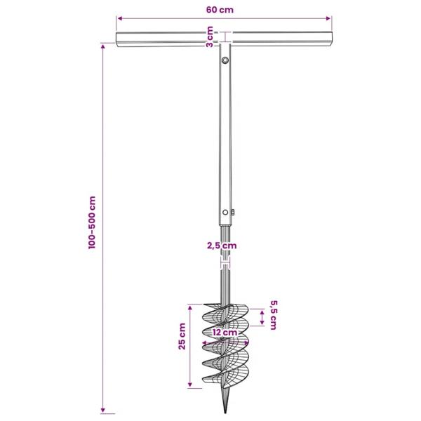 Erdbohrer mit Griff 120 mm Verlängerungsrohr 5 m