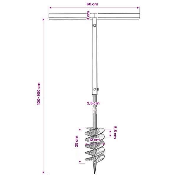 Erdbohrer mit Griff 120 mm Verlängerungsrohr 9 m