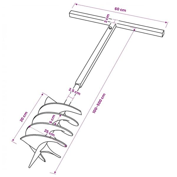 Erdbohrer mit Griff 200 mm Verlängerungsrohr 5 m