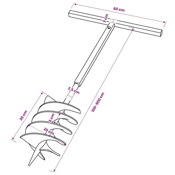 Erdbohrer mit Griff 200 mm Verlängerungsrohr 9 m