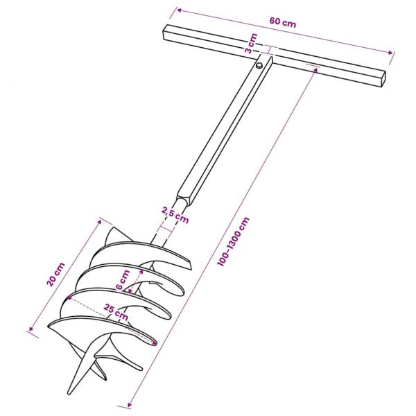 Erdbohrer mit Griff 200 mm Verlängerungsrohr 13m