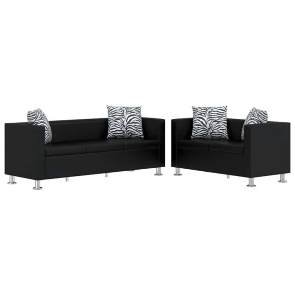 Sofa-Set Kunstleder 3-Sitzer und 2-Sitzer Schwarz 
