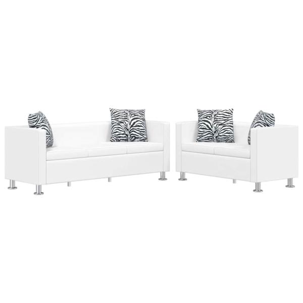 Sofa-Set Kunstleder 3-Sitzer + 2-Sitzer Weiß