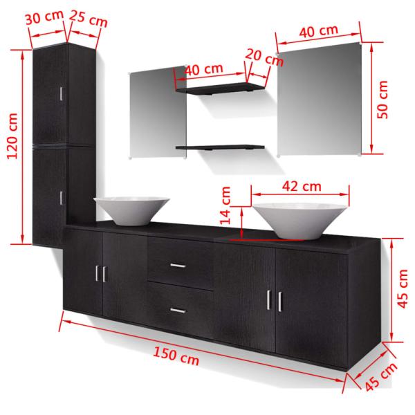 9-tlg. Badmöbel und Waschbecken Set Schwarz