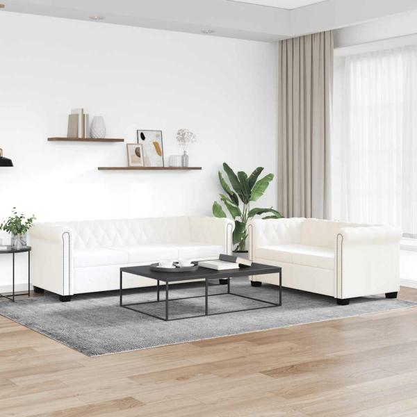 ARDEBO.de -   Chesterfield-Sofas 2-Sitzer und 3-Sitzer Kunstleder Weiß 