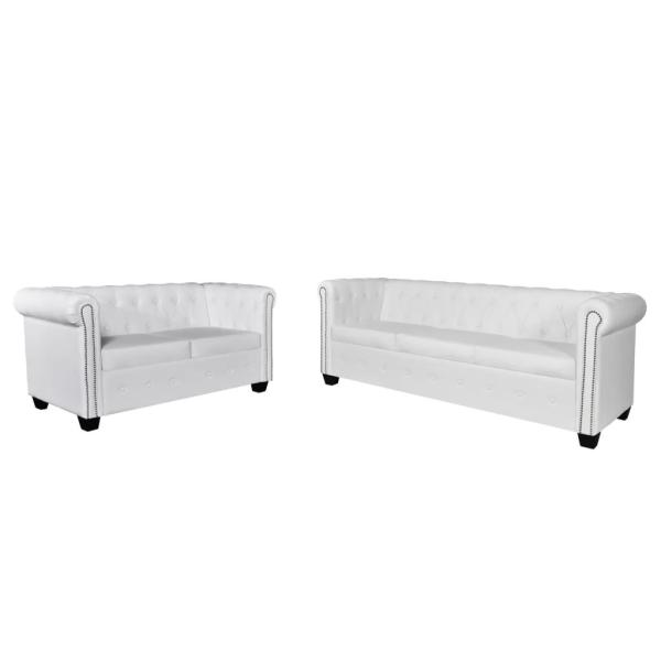   Chesterfield-Sofas 2-Sitzer und 3-Sitzer Kunstleder Weiß 