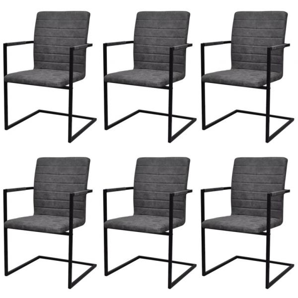ARDEBO.de - Freischwinger 6 Stk. Grau Kunstleder