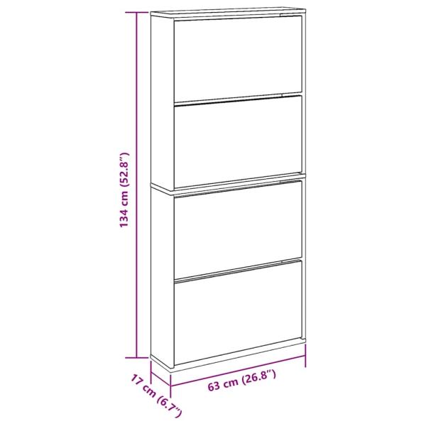 Schuhschrank mit 4 Fächern Spiegel Weiß 63×17×134 cm