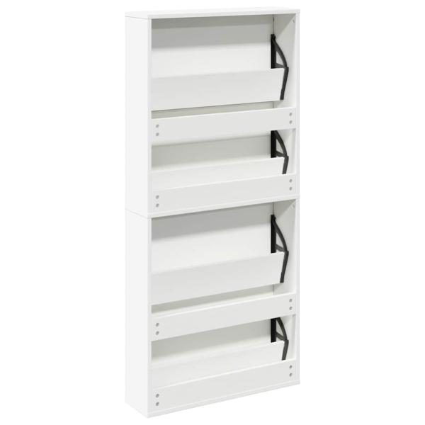 Schuhschrank mit 4 Fächern Spiegel Weiß 63×17×134 cm