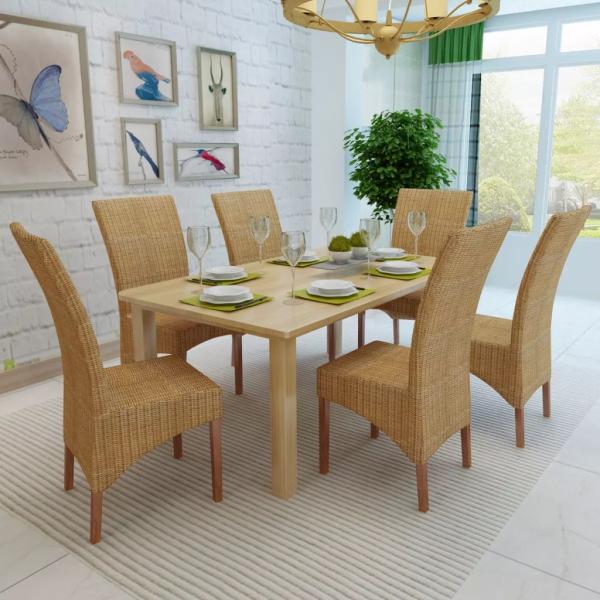 Esszimmerstühle 6 Stk. Natur Rattan Braun 