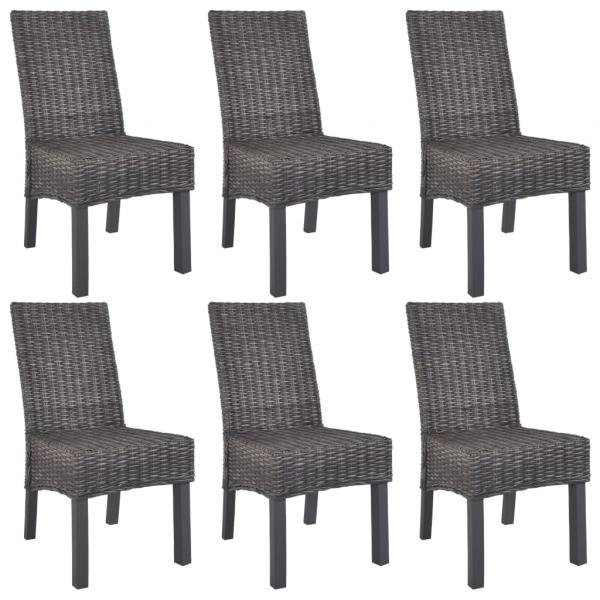 ARDEBO.de - Esszimmerstühle 6 Stk. Braun Kubu Rattan und Mangoholz 