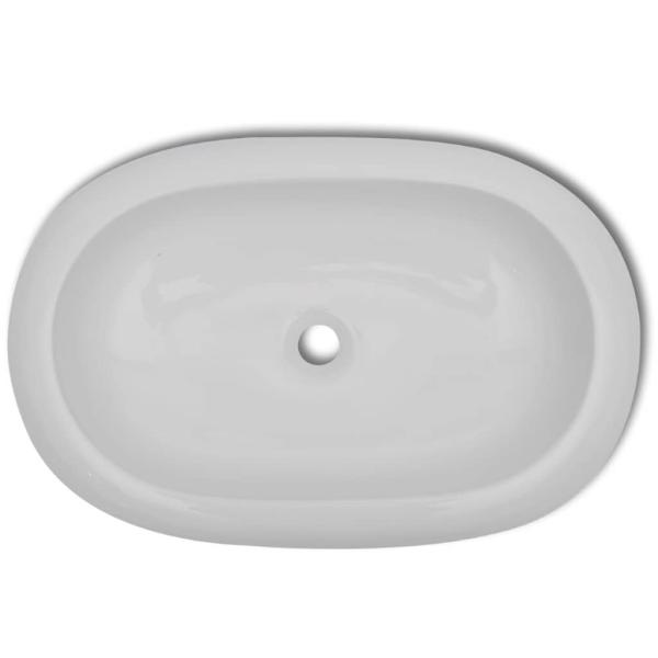 Bad-Waschbecken mit Mischbatterie Keramik Oval Weiß