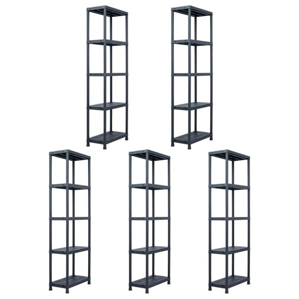 ARDEBO.de - Lagerregale 5 Stk. Schwarz 125 kg 60 x 30 x 180 cm Kunststoff