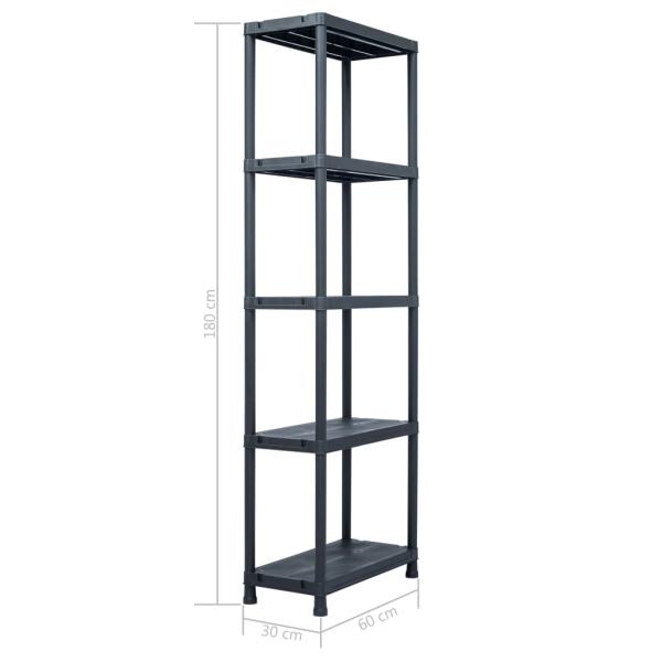 Lagerregale 5 Stk. Schwarz 125 kg 60 x 30 x 180 cm Kunststoff