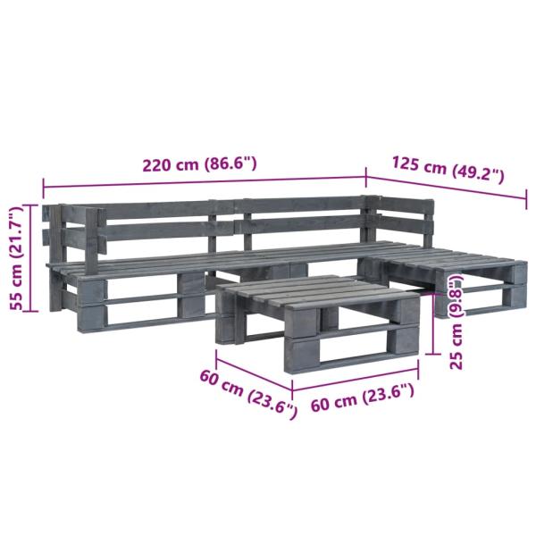 4-tlg. Garten-Sofagarnitur aus Paletten Holz Grau