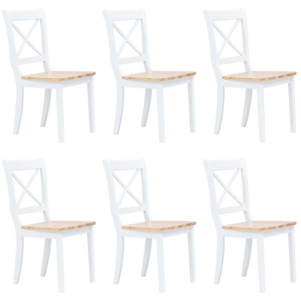Esszimmerstühle 6 Stk. Weiß Helles Gummibaumholz