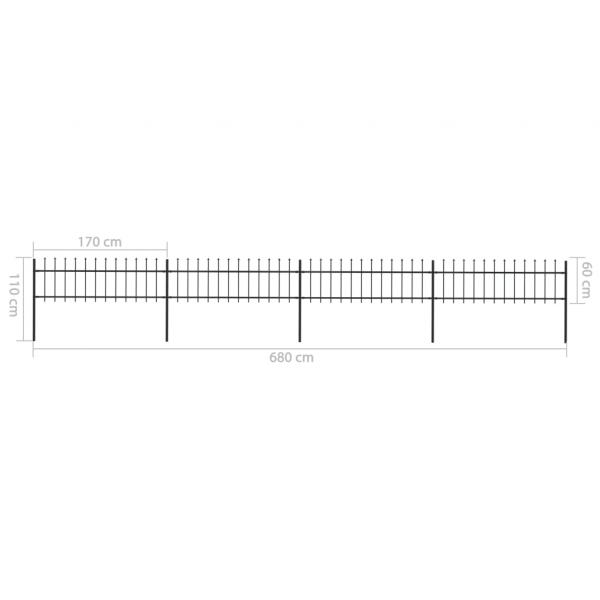 Gartenzaun mit Speerspitzen Stahl 6,8 x 0,6 m Schwarz