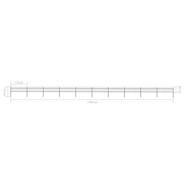 Gartenzaun mit Speerspitzen Stahl 17 x 0,6 m Schwarz