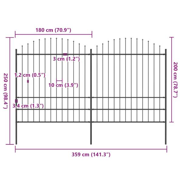 Gartenzaun mit Speerspitzen Stahl (1,75 - 2) x 3,4 m Schwarz