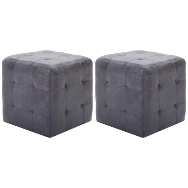 ARDEBO.de - Pouf 2 Stk. Grau 30x30x30 cm Wildleder-Optik
