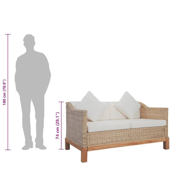 2-tlg. Sofagarnitur mit Kissen Natur Rattan
